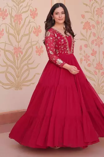 rani pink faux blooming designer anarkali gown