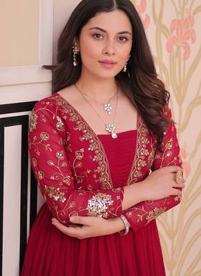 rani pink faux blooming designer anarkali gown 3
