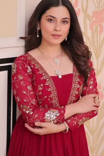 rani pink faux blooming designer anarkali gown