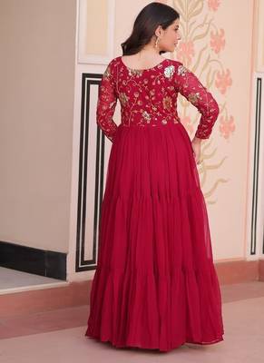 rani pink faux blooming designer anarkali gown 4