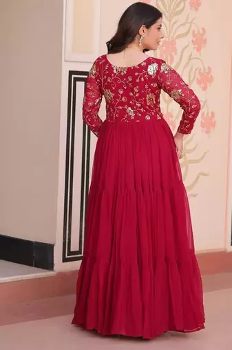 rani pink faux blooming designer anarkali gown