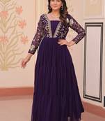 purple faux blooming anarkali with embroidery
