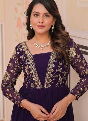 purple faux blooming anarkali with embroidery 3