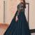designer teal a-line faux blooming anarkali gown