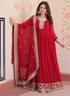 maroon faux blooming anarkali with dupatta 1