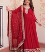 maroon faux blooming anarkali with dupatta