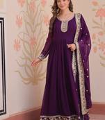 purple faux blooming anarkali with dupatta