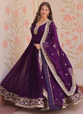 purple faux blooming anarkali with dupatta 2