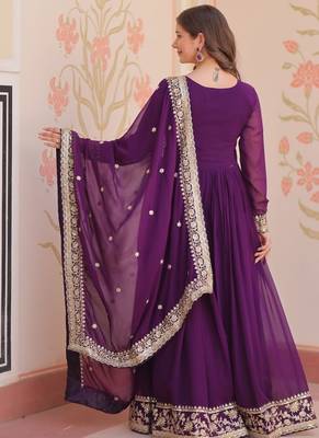 purple faux blooming anarkali with dupatta 4