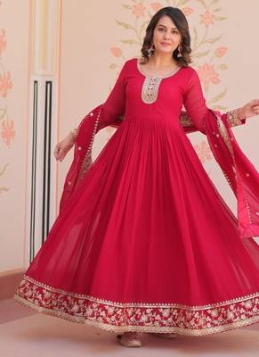 pink faux blooming embroidered designer anarkali 2
