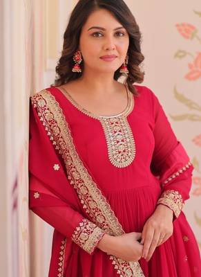 pink faux blooming embroidered designer anarkali 3
