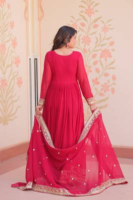 pink faux blooming embroidered designer anarkali 4