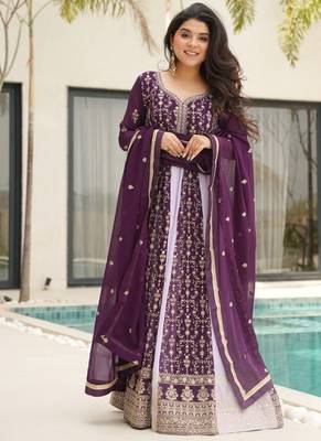 purple faux blooming embroidered anarkali set 1