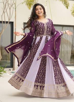 purple faux blooming embroidered anarkali set 2