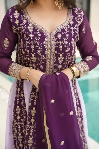 purple faux blooming embroidered anarkali set