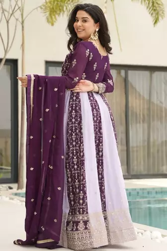 purple faux blooming embroidered anarkali set