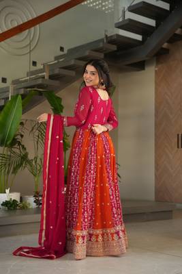 rani pink faux embroidered anarkali set 4