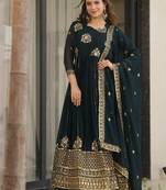designer teal faux blooming a-line anarkali set