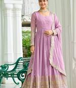 lavender faux georgette anarkali with dupatta