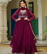 designer wine faux blooming bead anarkali set