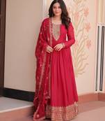 rani pink star georgette a-line anarkali set