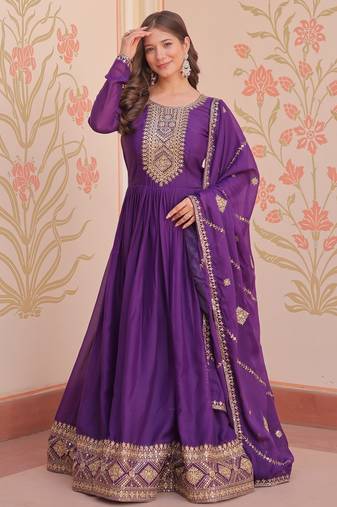 purple star georgette anarkali with dupatta