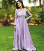 Lilac hand embroidered anarkali in fendi silk with dupatta