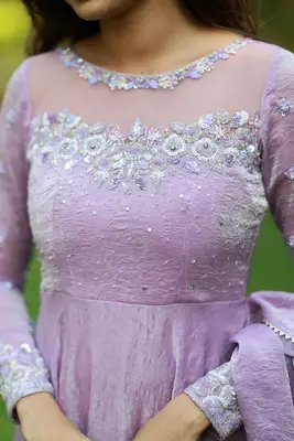 Lilac hand embroidered anarkali in fendi silk with dupatta 3