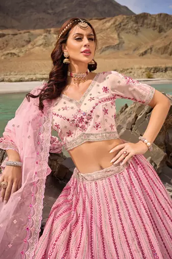 Light Pink Georgette Embroidered Lehenga Set