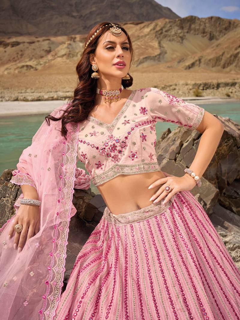 Light Pink Georgette Embroidered Lehenga Set