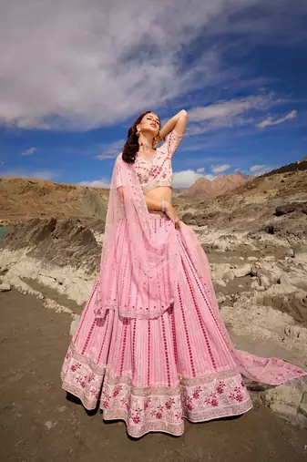 Light Pink Georgette Embroidered Lehenga Set