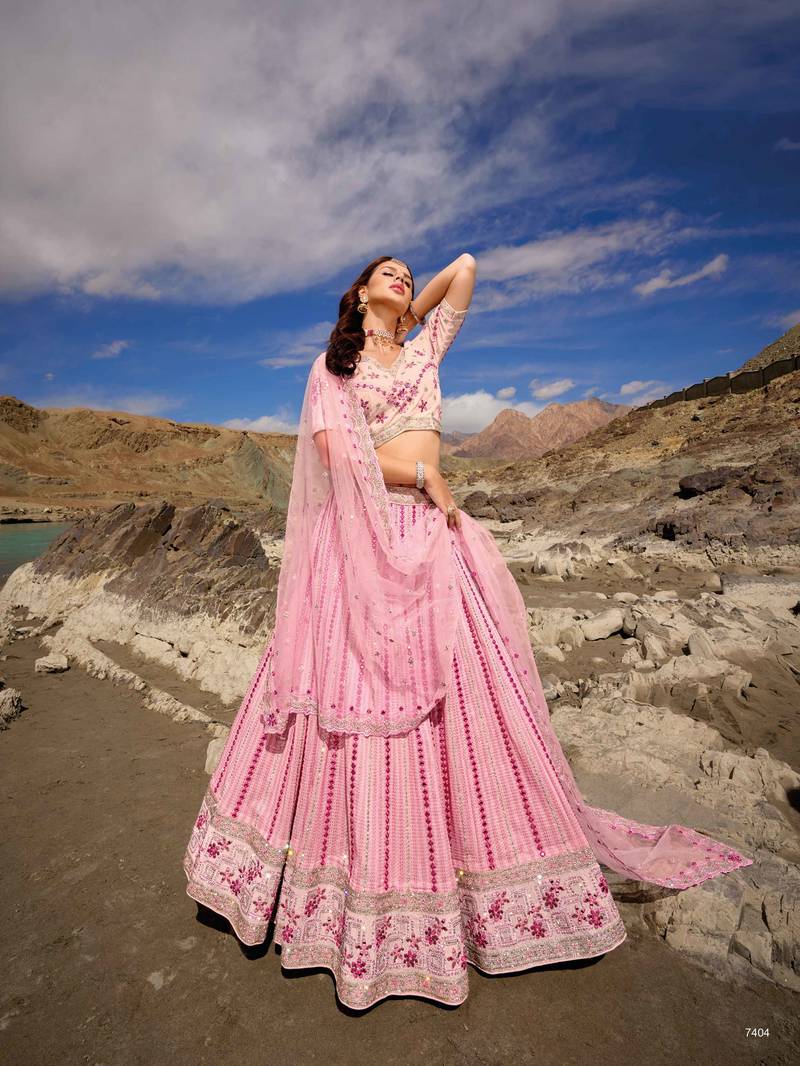 Light Pink Georgette Embroidered Lehenga Set