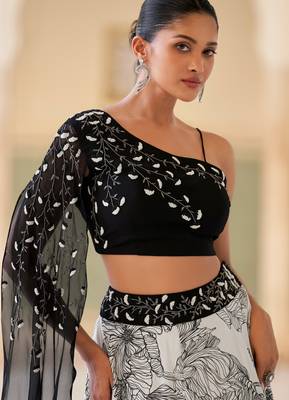 Cream Chiffon Embroidered Lehenga Set 2