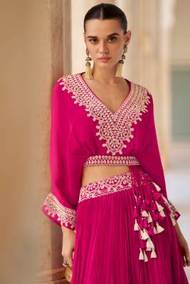 Pink Chiffon Embroidered Lehenga Set 2