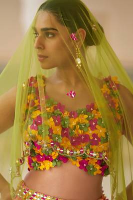 Multicolor Chiffon Embroidered Lehenga Set 2