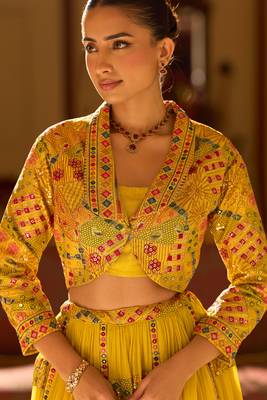Mustard Yellow Georgette Embroidered Lehenga Set 2