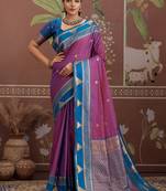 Purple tussar silk handloom weaving temple border saree