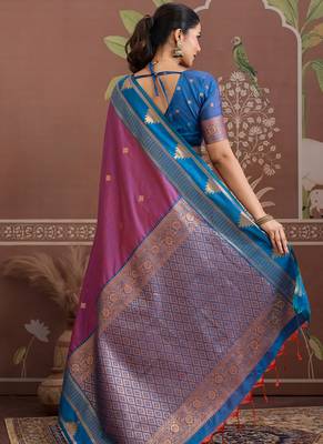 Purple tussar silk handloom weaving temple border saree 4