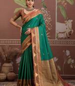 Green tussar silk handloom weaving temple border saree