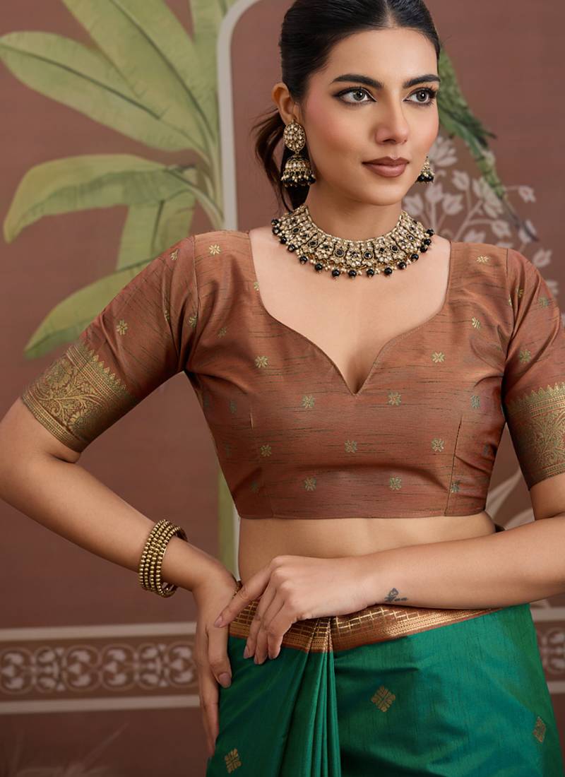 Green tussar silk handloom weaving temple border saree