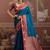 Peacock blue tussar silk handloom weaving temple border saree