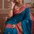 Peacock blue tussar silk handloom weaving temple border saree