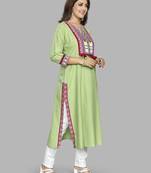  green pure cotton three quarter sleeves long kurta
