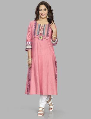  pink pure cotton three quarter sleeves long kurta 1