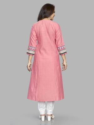  pink pure cotton three quarter sleeves long kurta 2