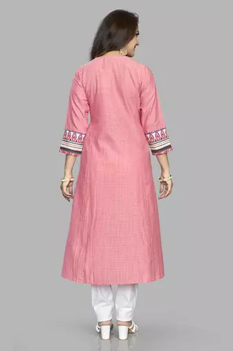  pink pure cotton three quarter sleeves long kurta