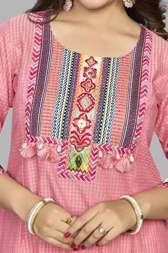  pink pure cotton three quarter sleeves long kurta