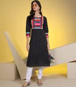  black pure cotton three quarter sleeves long kurta