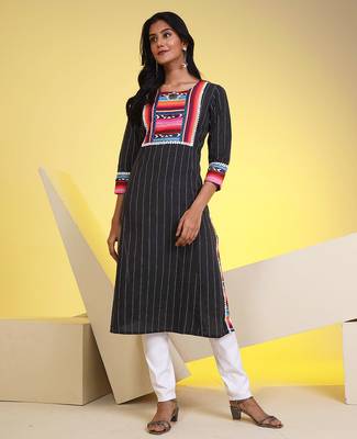  black pure cotton three quarter sleeves long kurta 5