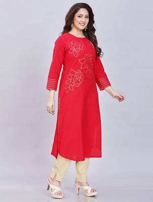  red pure cotton three quarter sleeves short kurti 1